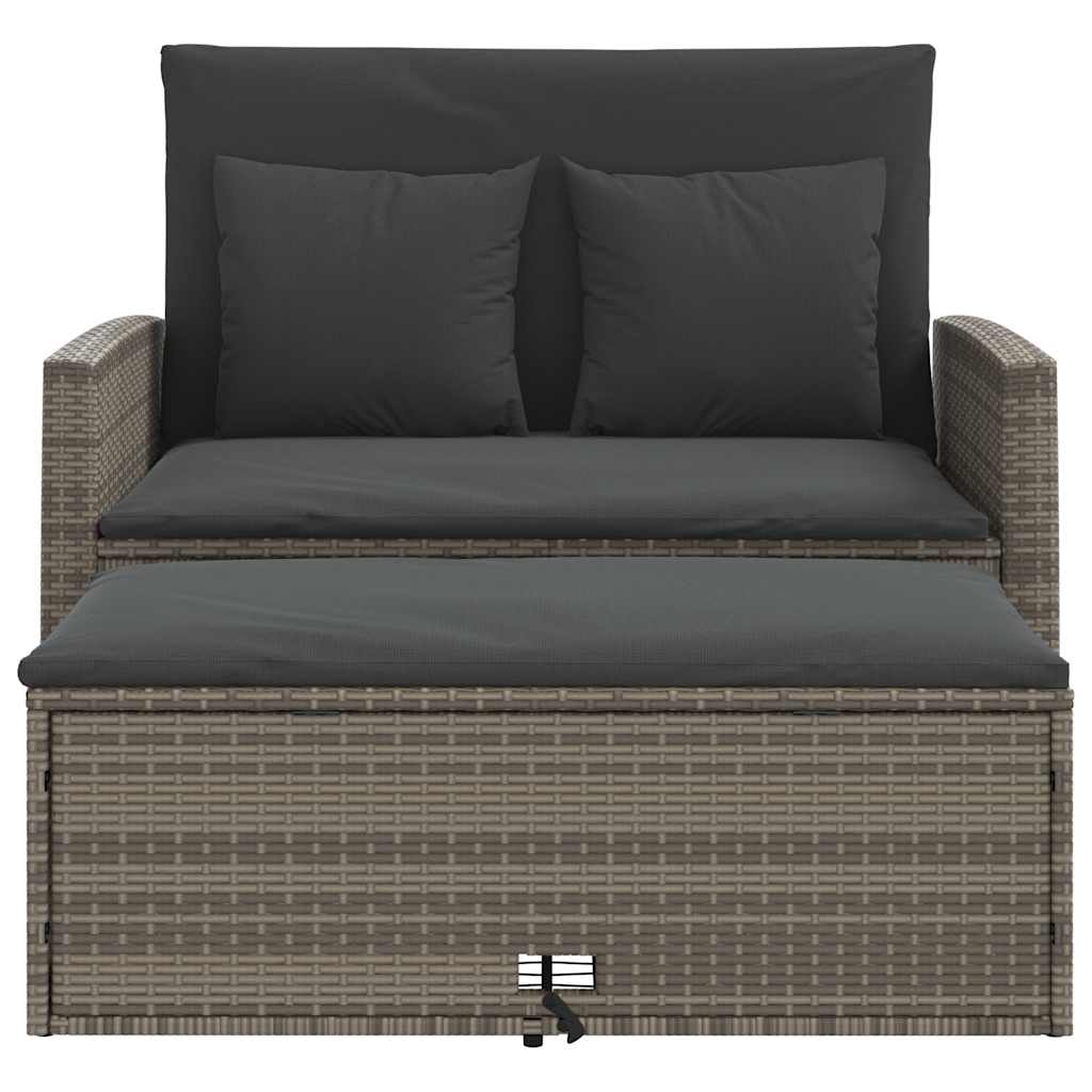 vidaXL Sofa ogrodowa z poduszkami, 2-osobowa, szara, polirattan