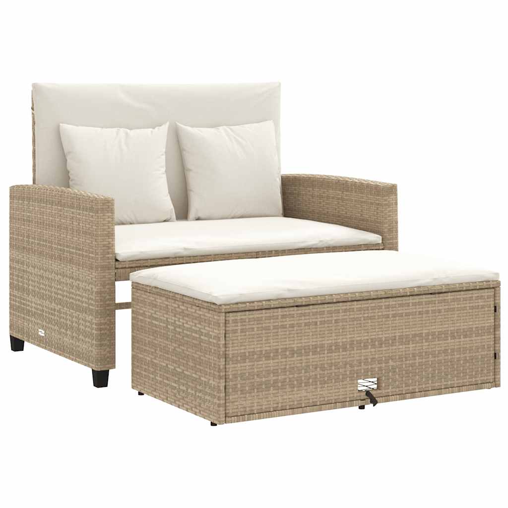 vidaXL Sofa ogrodowa z poduszkami, 2-osobowa, beżowa, polirattan
