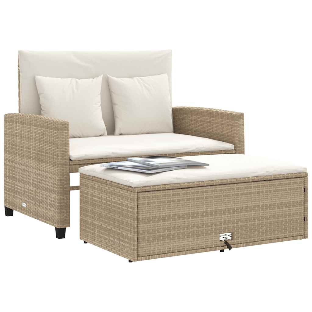 vidaXL Sofa ogrodowa z poduszkami, 2-osobowa, beżowa, polirattan