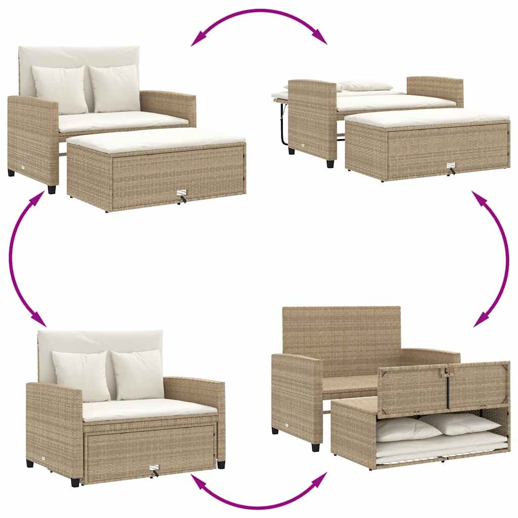 vidaXL Sofa ogrodowa z poduszkami, 2-osobowa, beżowa, polirattan