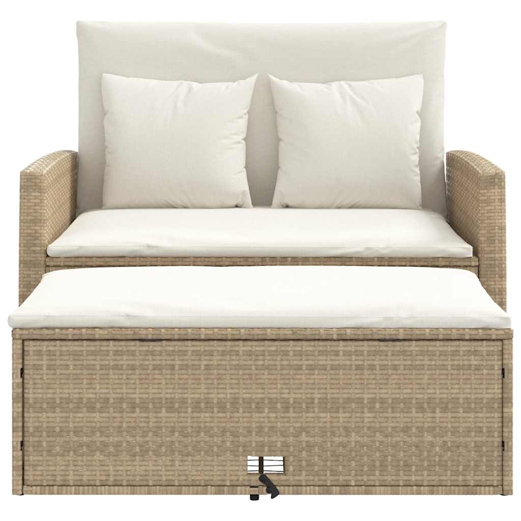 vidaXL Sofa ogrodowa z poduszkami, 2-osobowa, beżowa, polirattan