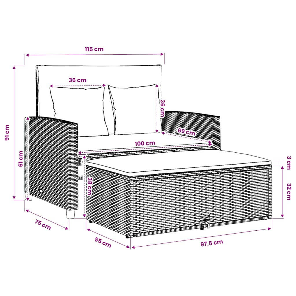 vidaXL Sofa ogrodowa z poduszkami, 2-osobowa, beżowa, polirattan