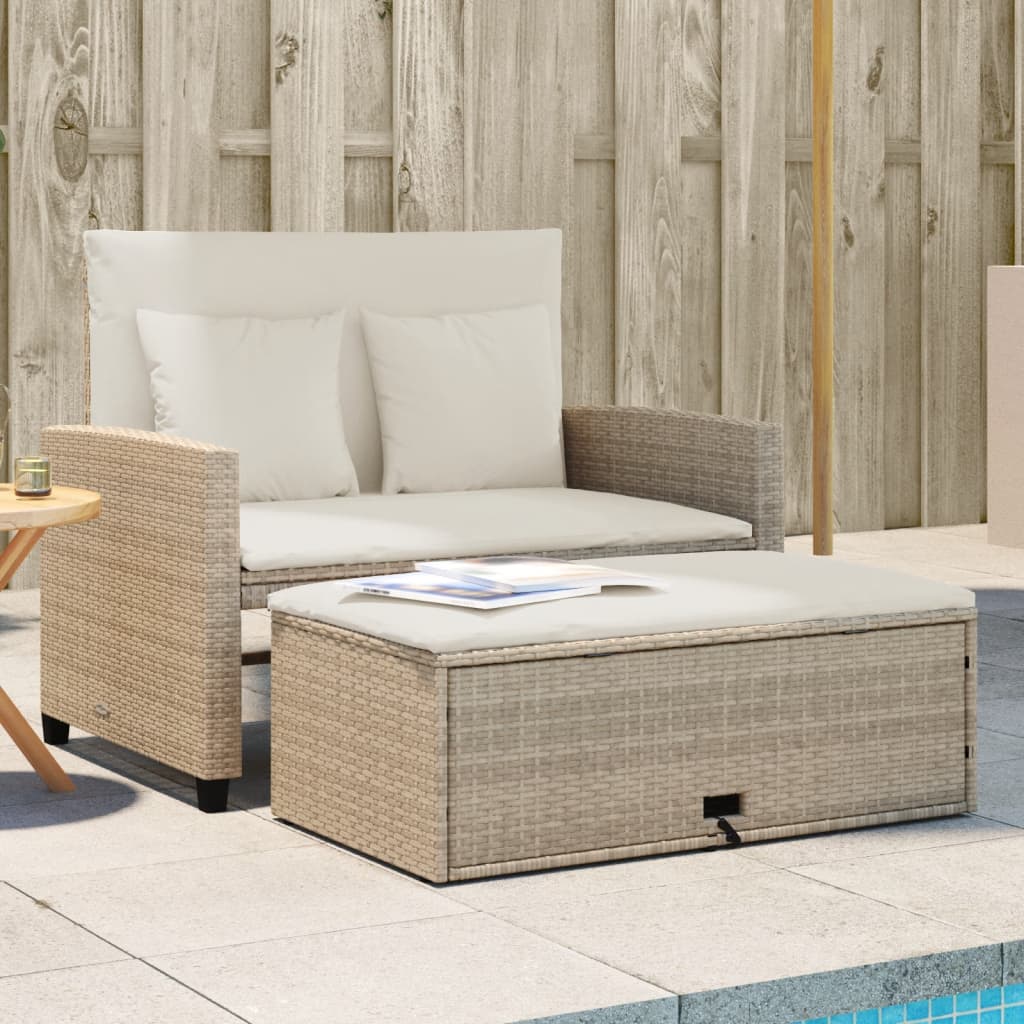vidaXL Sofa ogrodowa z poduszkami, 2-osobowa, beżowa, polirattan