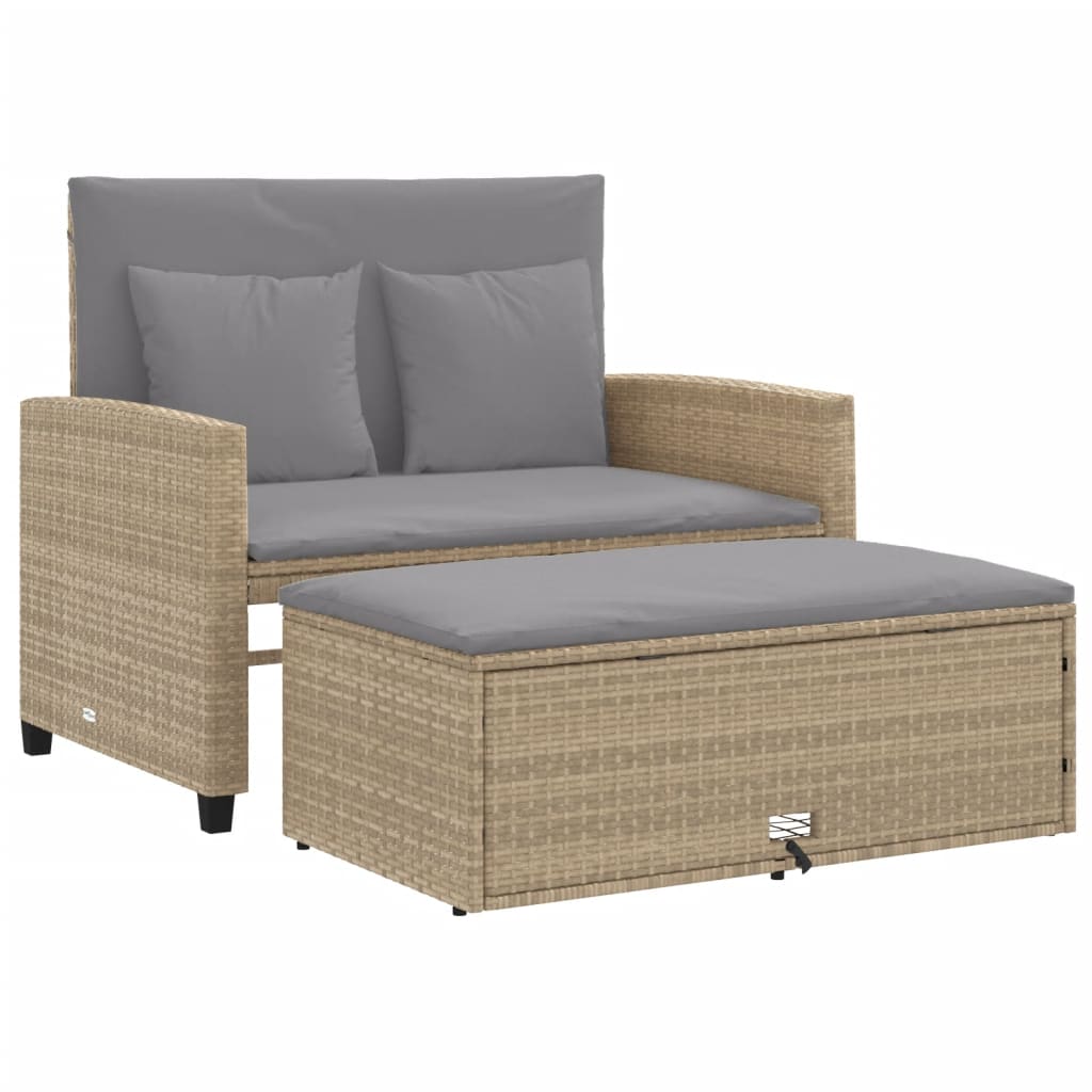 vidaXL Sofa ogrodowa z poduszkami, 2-osobowa, beżowa, polirattan
