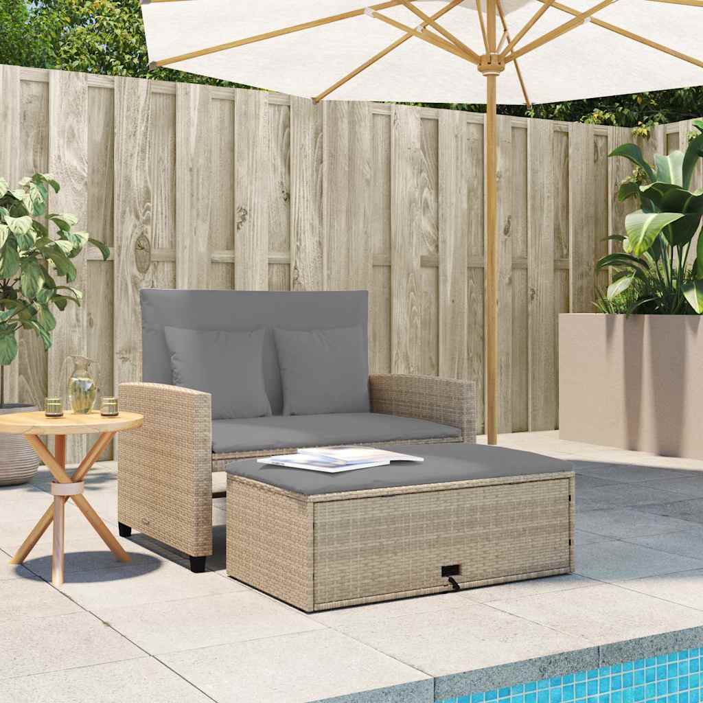 vidaXL Sofa ogrodowa z poduszkami, 2-osobowa, beżowa, polirattan