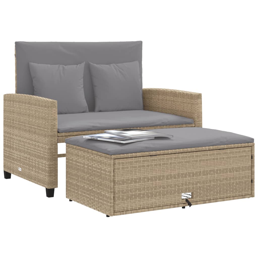 vidaXL Sofa ogrodowa z poduszkami, 2-osobowa, beżowa, polirattan