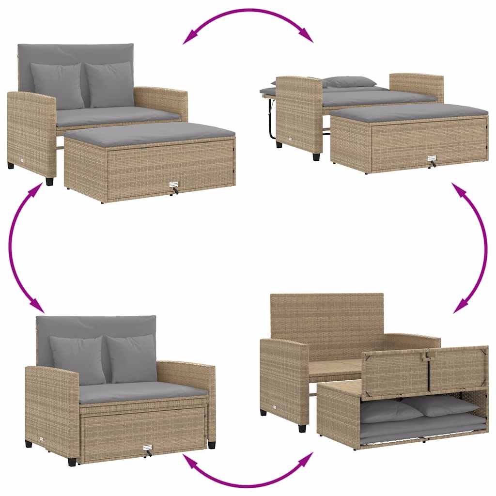 vidaXL Sofa ogrodowa z poduszkami, 2-osobowa, beżowa, polirattan