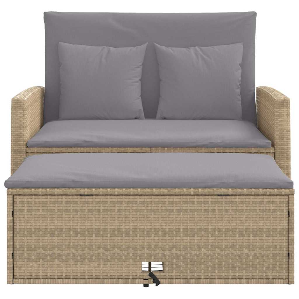 vidaXL Sofa ogrodowa z poduszkami, 2-osobowa, beżowa, polirattan