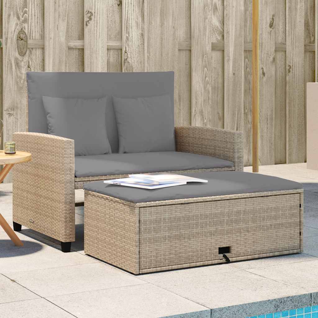 vidaXL Sofa ogrodowa z poduszkami, 2-osobowa, beżowa, polirattan