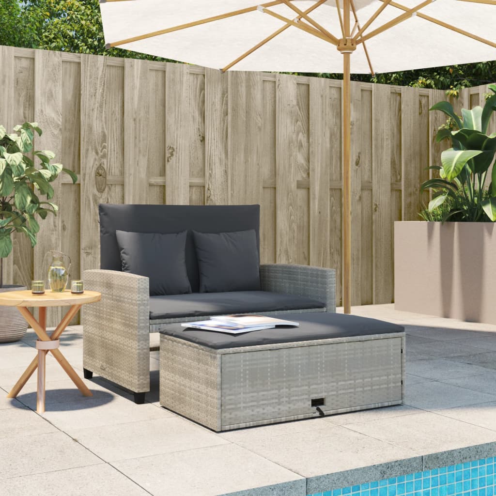 vidaXL Sofa ogrodowa z poduszkami, 2-osobowa, jasnoszara, polirattan