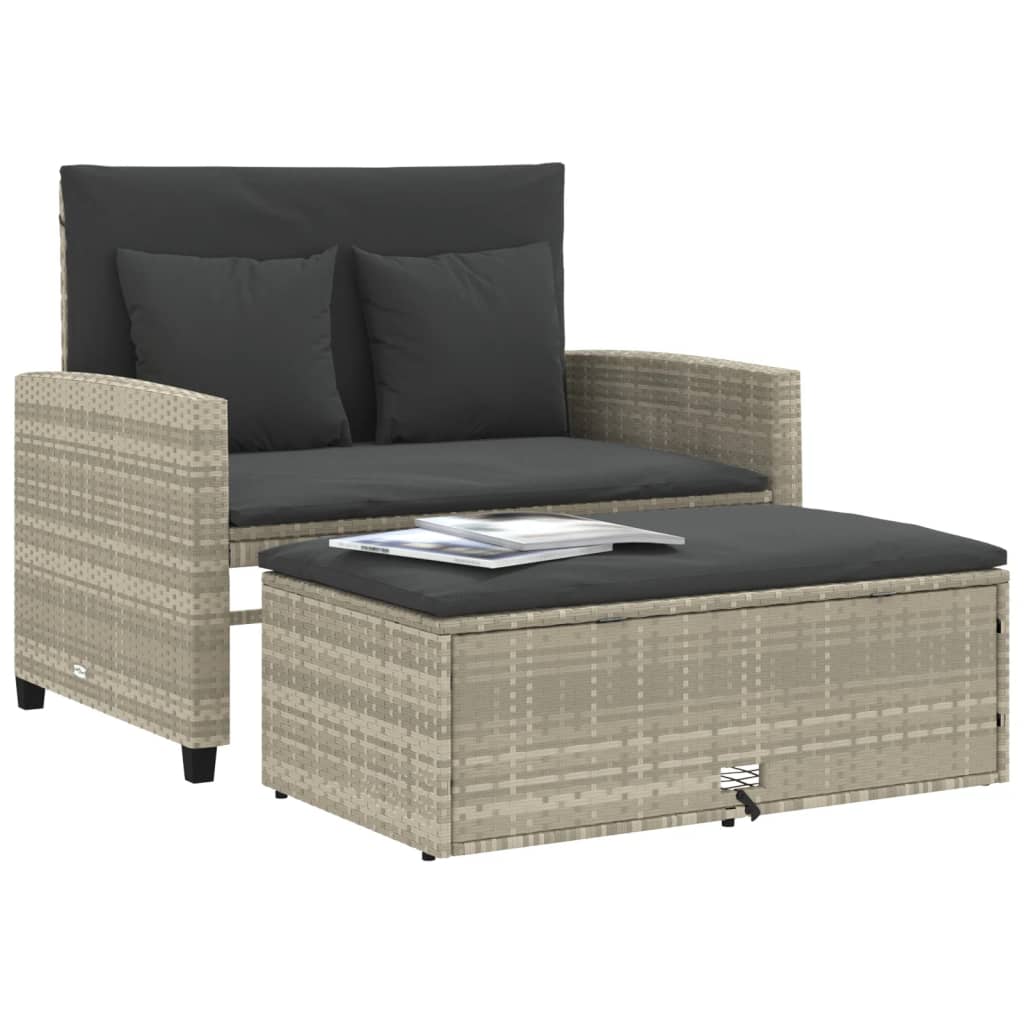 vidaXL Sofa ogrodowa z poduszkami, 2-osobowa, jasnoszara, polirattan
