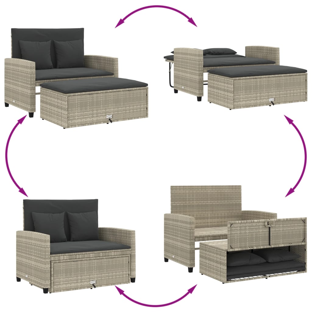 vidaXL Sofa ogrodowa z poduszkami, 2-osobowa, jasnoszara, polirattan