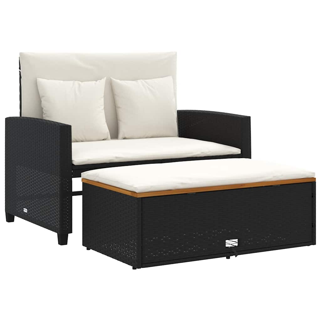 vidaXL Sofa ogrodowa z poduszkami, 2-os., czarna, rattan PE i akacja