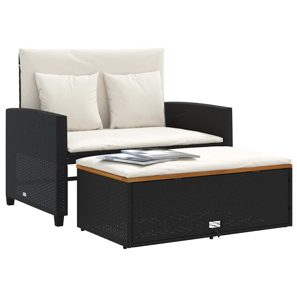 vidaXL Sofa ogrodowa z poduszkami, 2-os., czarna, rattan PE i akacja