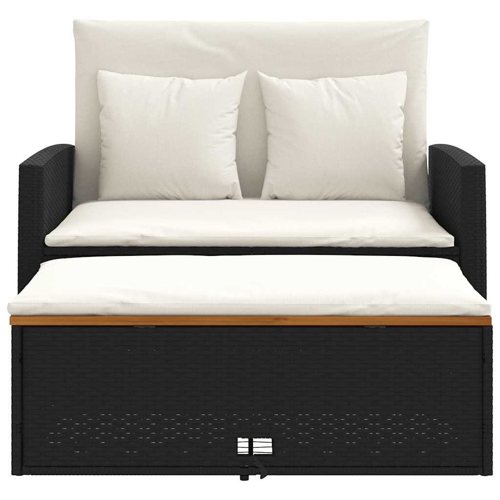 vidaXL Sofa ogrodowa z poduszkami, 2-os., czarna, rattan PE i akacja