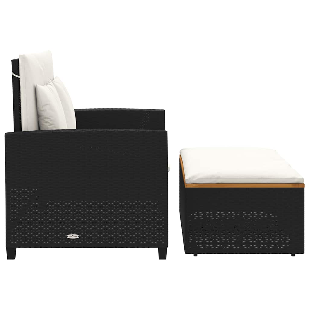 vidaXL Sofa ogrodowa z poduszkami, 2-os., czarna, rattan PE i akacja