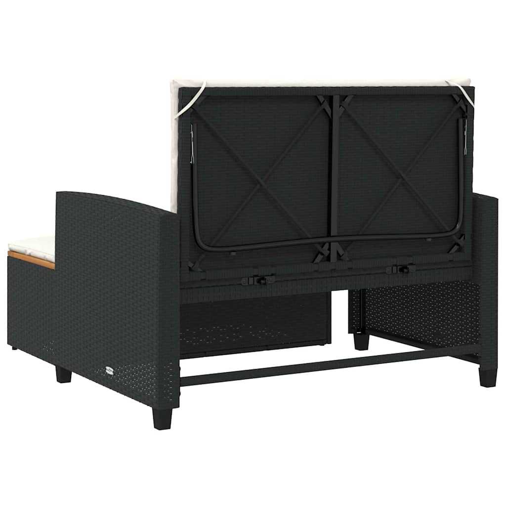 vidaXL Sofa ogrodowa z poduszkami, 2-os., czarna, rattan PE i akacja