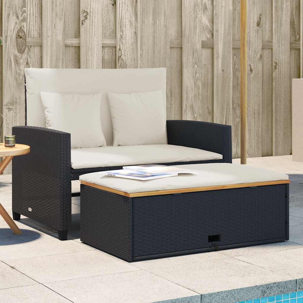 vidaXL Sofa ogrodowa z poduszkami, 2-os., czarna, rattan PE i akacja