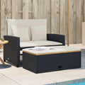 vidaXL Sofa ogrodowa z poduszkami, 2-os., czarna, rattan PE i akacja