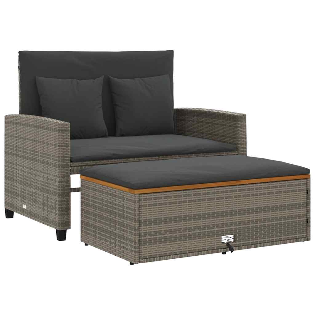 vidaXL Sofa ogrodowa z poduszkami, 2-os., szara, rattan PE i akacja