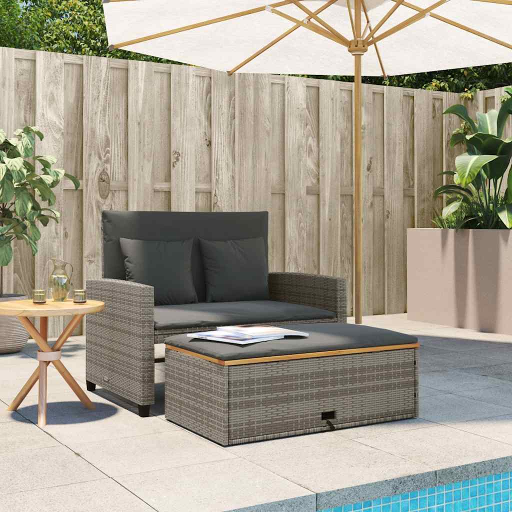vidaXL Sofa ogrodowa z poduszkami, 2-os., szara, rattan PE i akacja