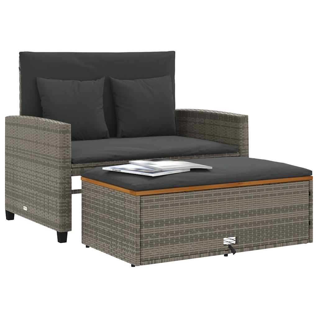 vidaXL Sofa ogrodowa z poduszkami, 2-os., szara, rattan PE i akacja