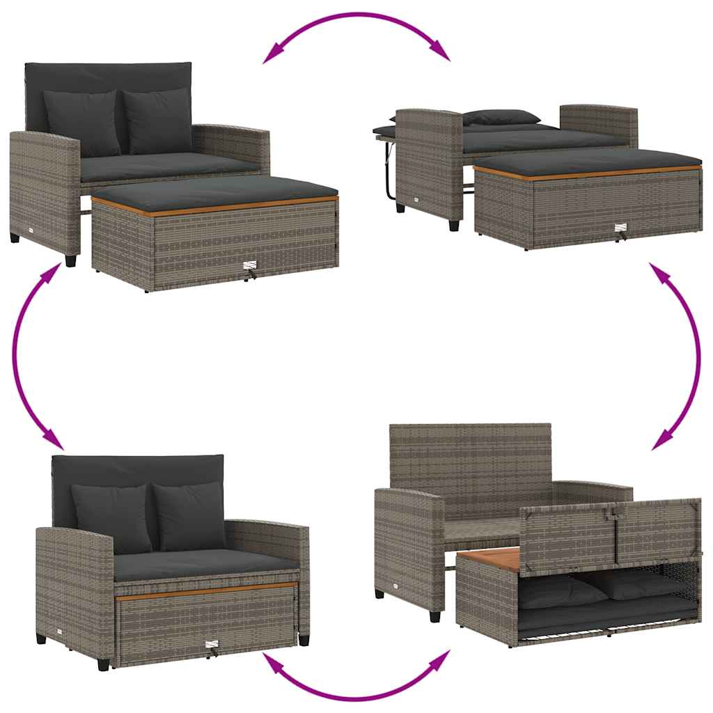 vidaXL Sofa ogrodowa z poduszkami, 2-os., szara, rattan PE i akacja