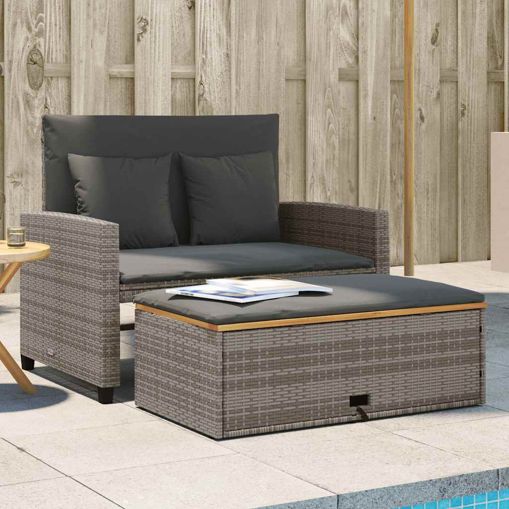 vidaXL Sofa ogrodowa z poduszkami, 2-os., szara, rattan PE i akacja