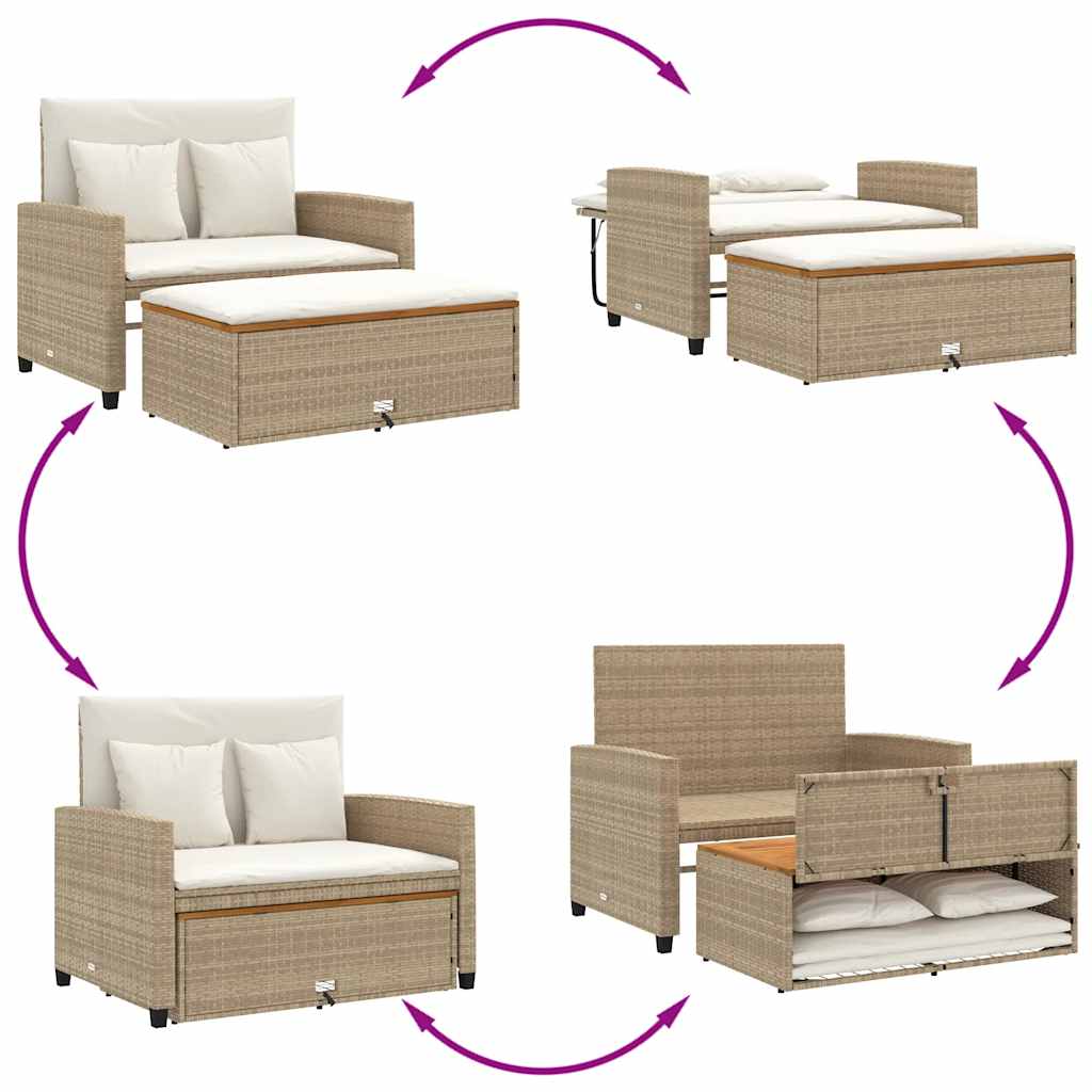 vidaXL Sofa ogrodowa z poduszkami, 2-os., beżowa, rattan PE i akacja