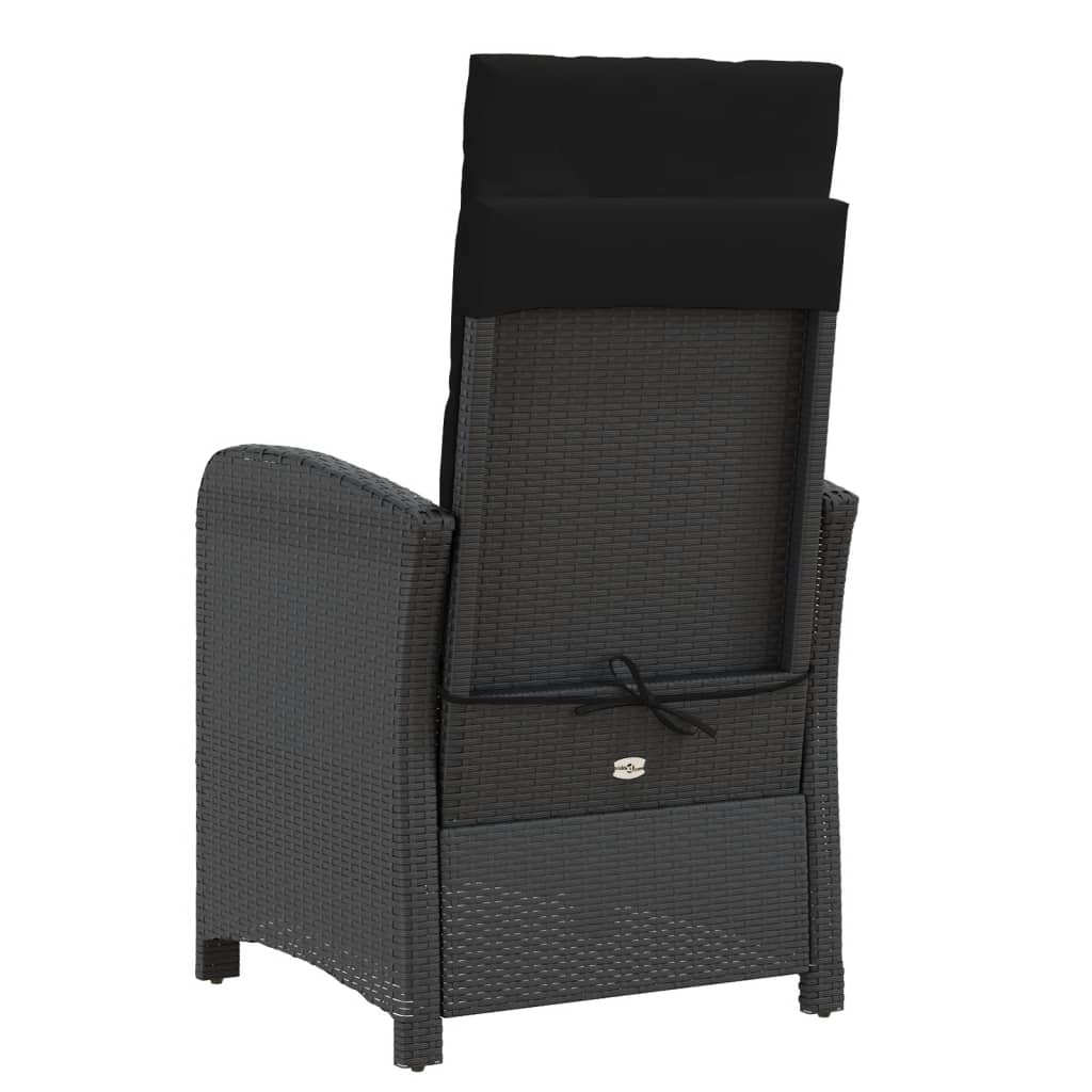 vidaXL Rozkładane krzesła ogrodowe, 2 szt, poduszki, czarne, rattan PE