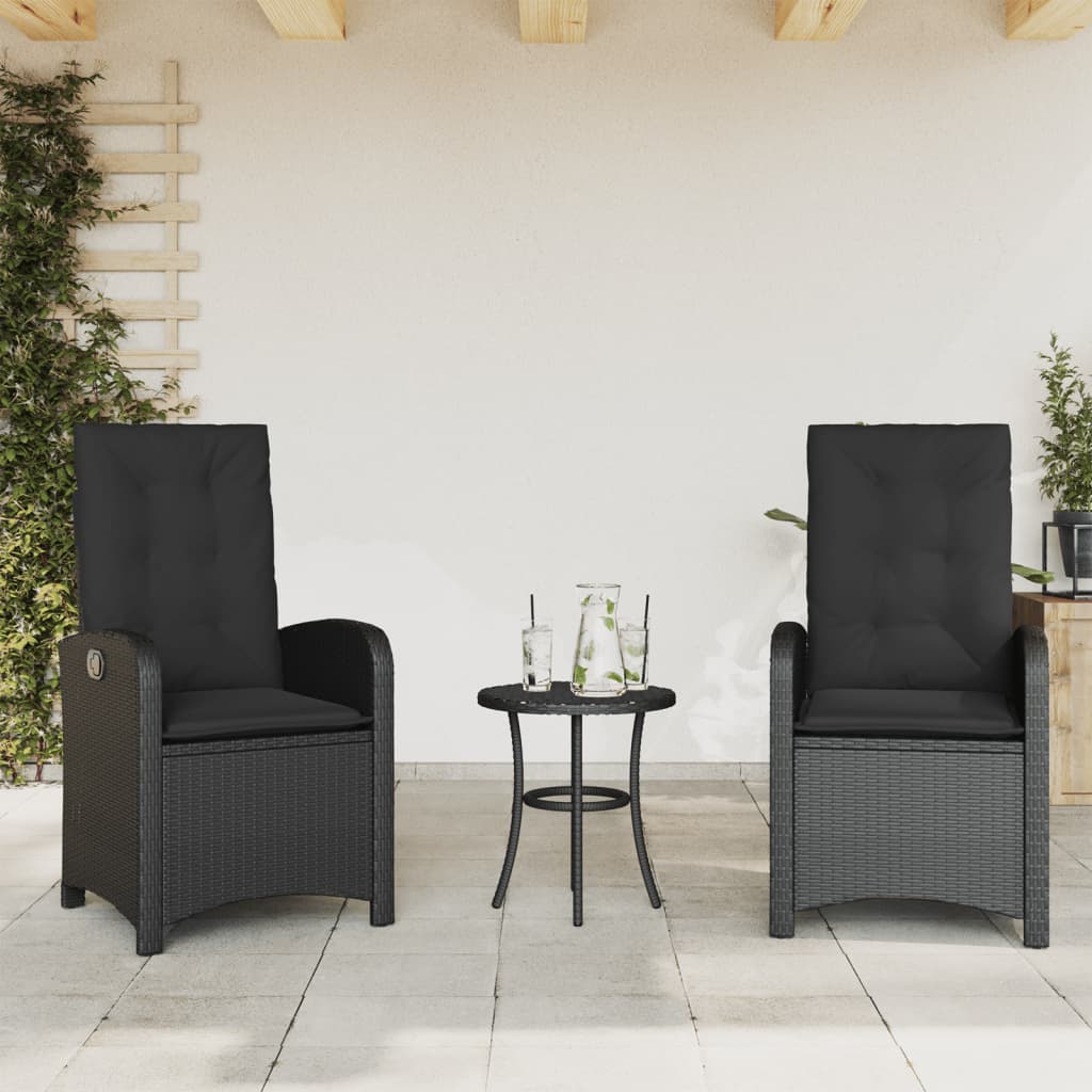 vidaXL Rozkładane krzesła ogrodowe, 2 szt, poduszki, czarne, rattan PE