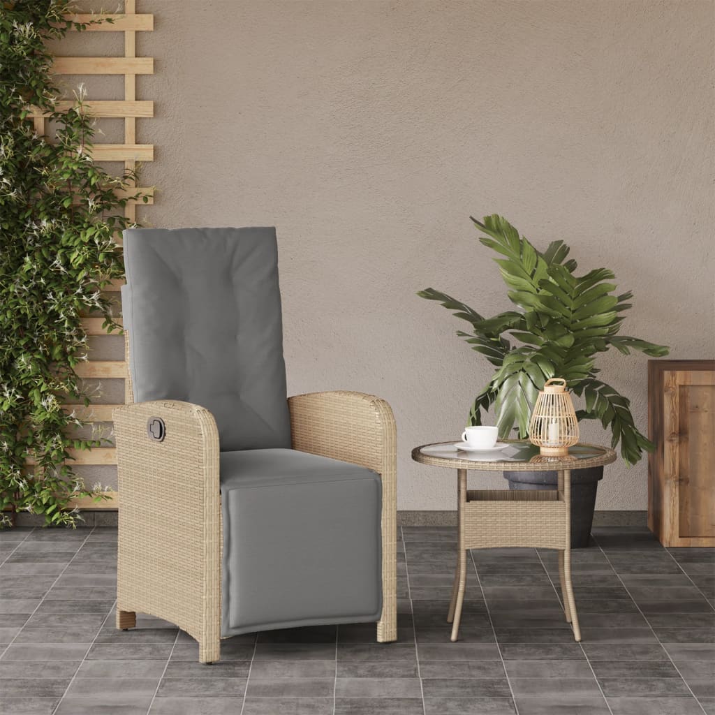 vidaXL Rozkładany fotel ogrodowy z podnóżkiem, mieszany beż, rattan PE