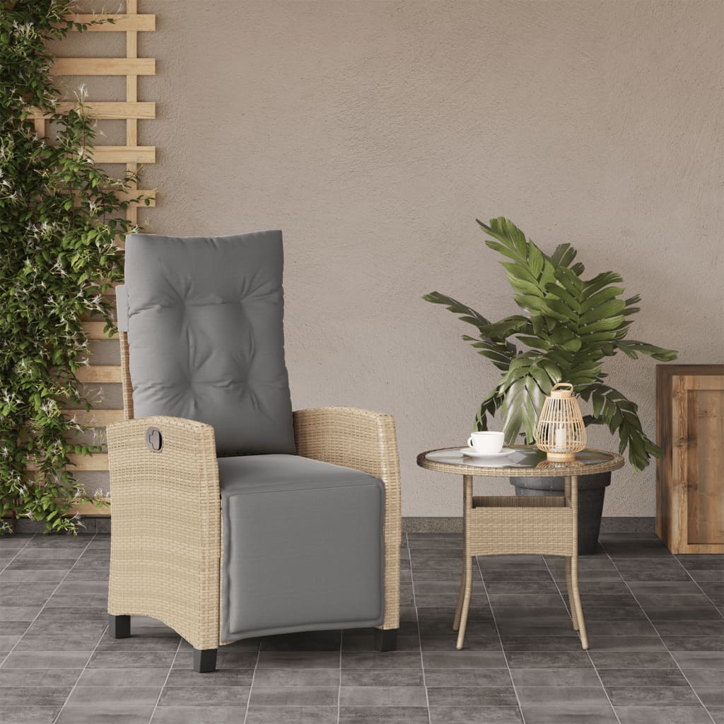 vidaXL Rozkładany fotel ogrodowy z podnóżkiem, mieszany beż, rattan PE