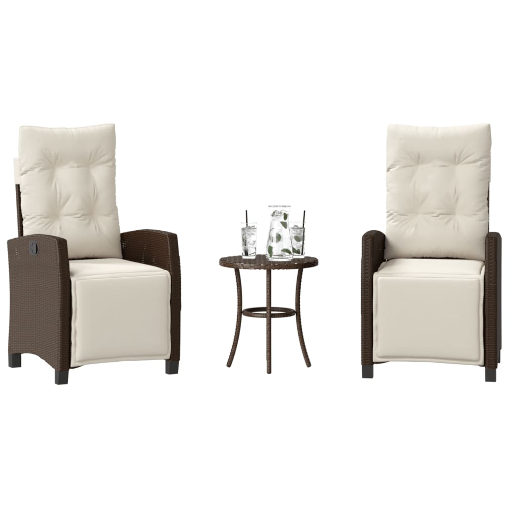 vidaXL 3-cz. zestaw mebli bistro z poduszkami, brązowy, polirattan