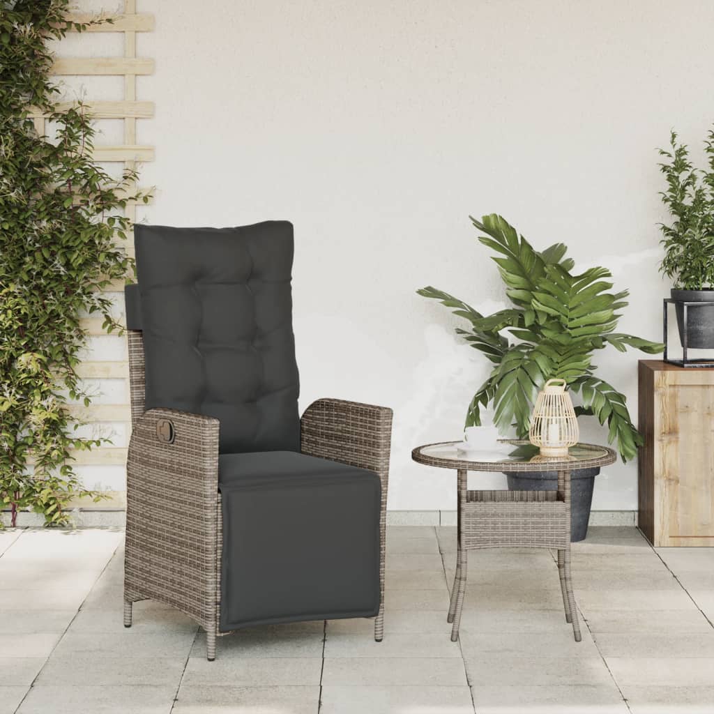 vidaXL Rozkładany fotel ogrodowy z podnóżkiem, szary polirattan