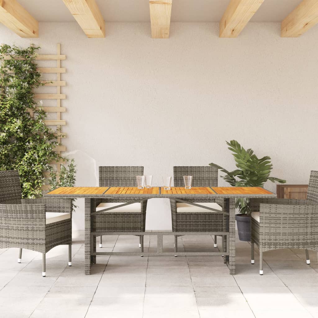 vidaXL Stół ogrodowy z akacjowym blatem, szary 190x80x74 cm, rattan PE