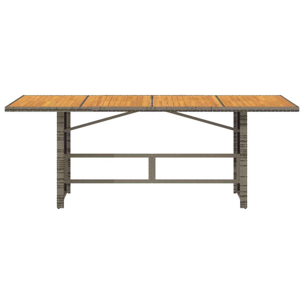vidaXL Stół ogrodowy z akacjowym blatem, szary 190x80x74 cm, rattan PE