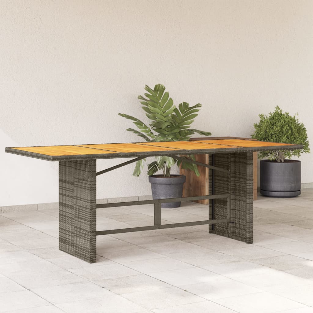 vidaXL Stół ogrodowy z akacjowym blatem, szary 190x80x74 cm, rattan PE