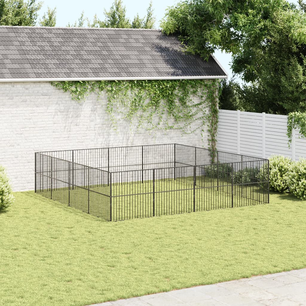 vidaXL Kojec dla psa, 16 paneli, czarny, stal galwanizowana