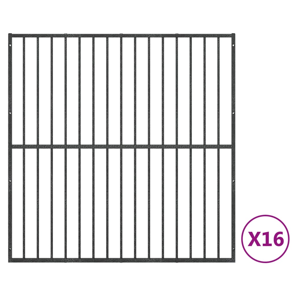 vidaXL Kojec dla psa, 16 paneli, czarny, stal galwanizowana