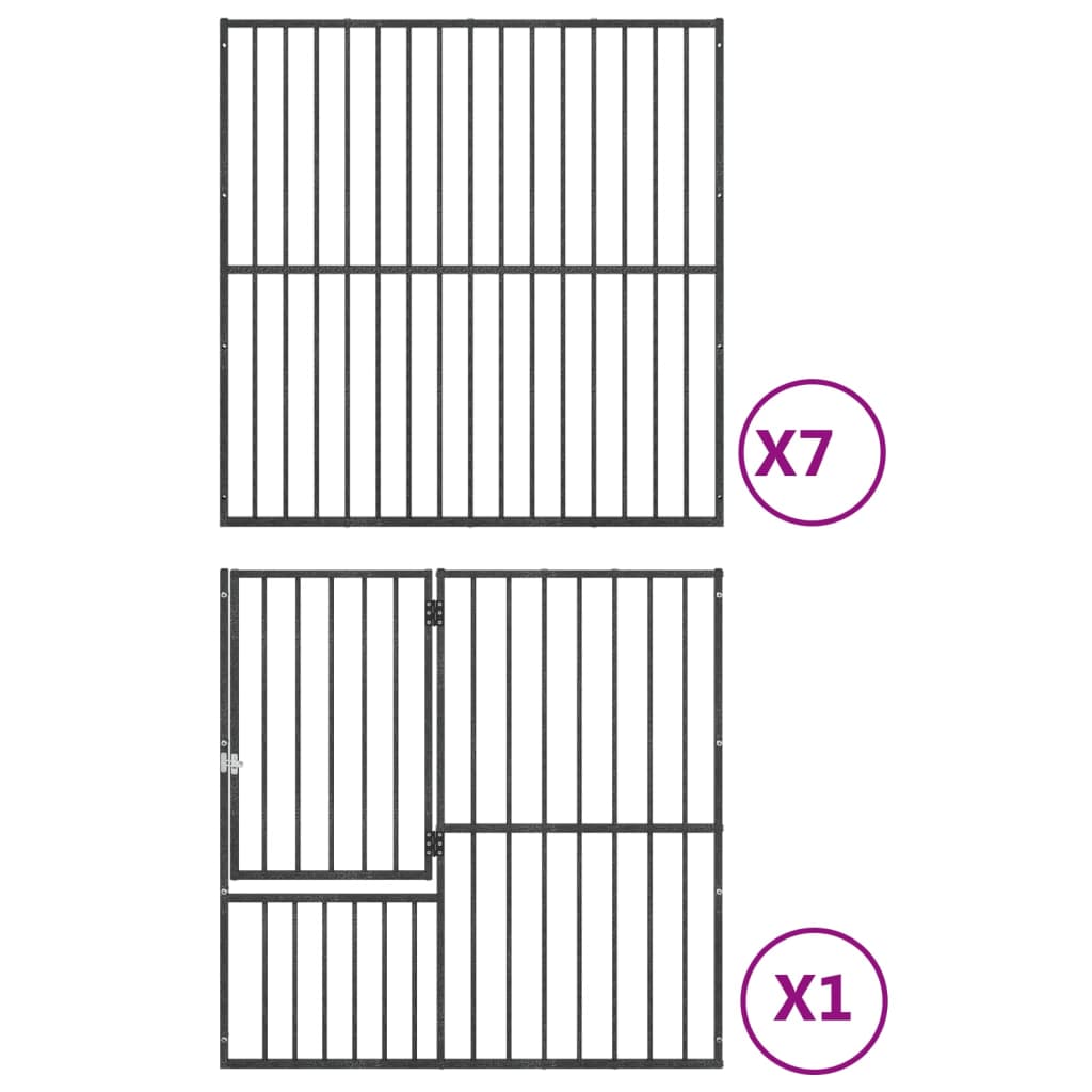 vidaXL Kojec dla psa, 8 paneli, czarny, stal galwanizowana