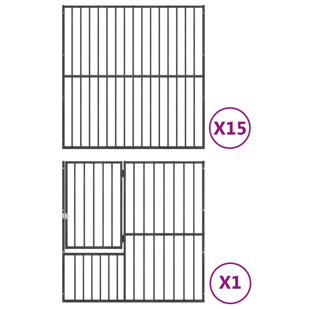 vidaXL Kojec dla psa, 16 paneli, czarny, stal galwanizowana