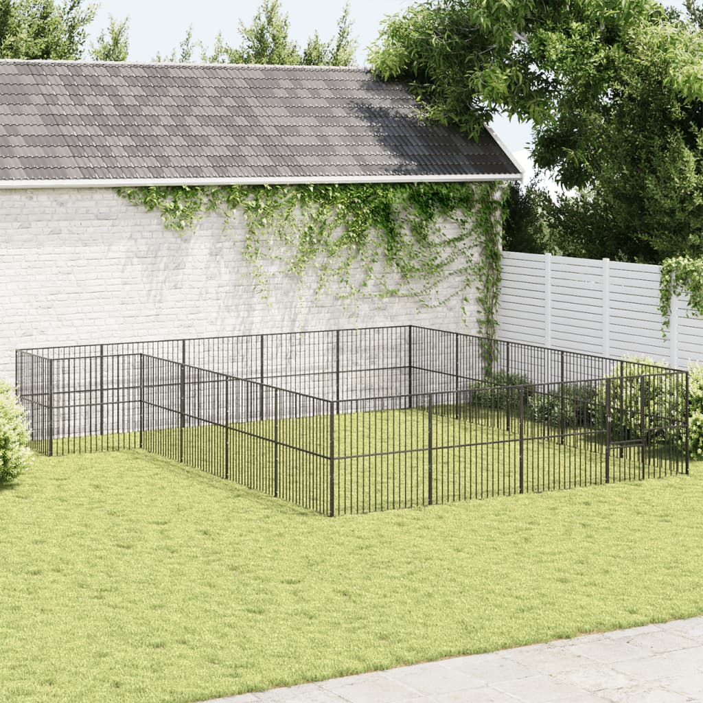 vidaXL Kojec dla psa, 20 paneli, czarny, stal galwanizowana