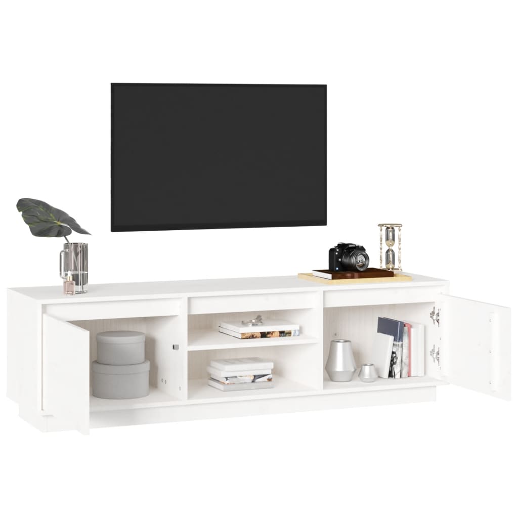 vidaXL Szafka pod telewizor, biała, 140x35x40 cm, lite drewno sosnowe