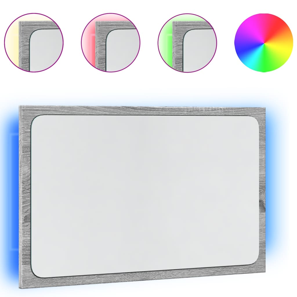 vidaXL Lustro łazienkowe z LED, szary dąb sonoma, 60x8,5x38 cm