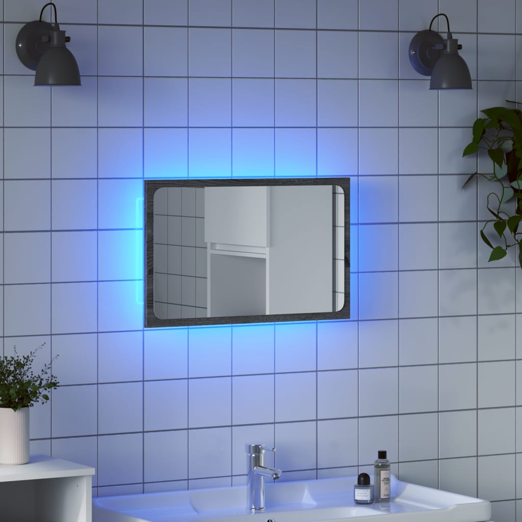 vidaXL Lustro łazienkowe z LED, szary dąb sonoma, 60x8,5x38 cm
