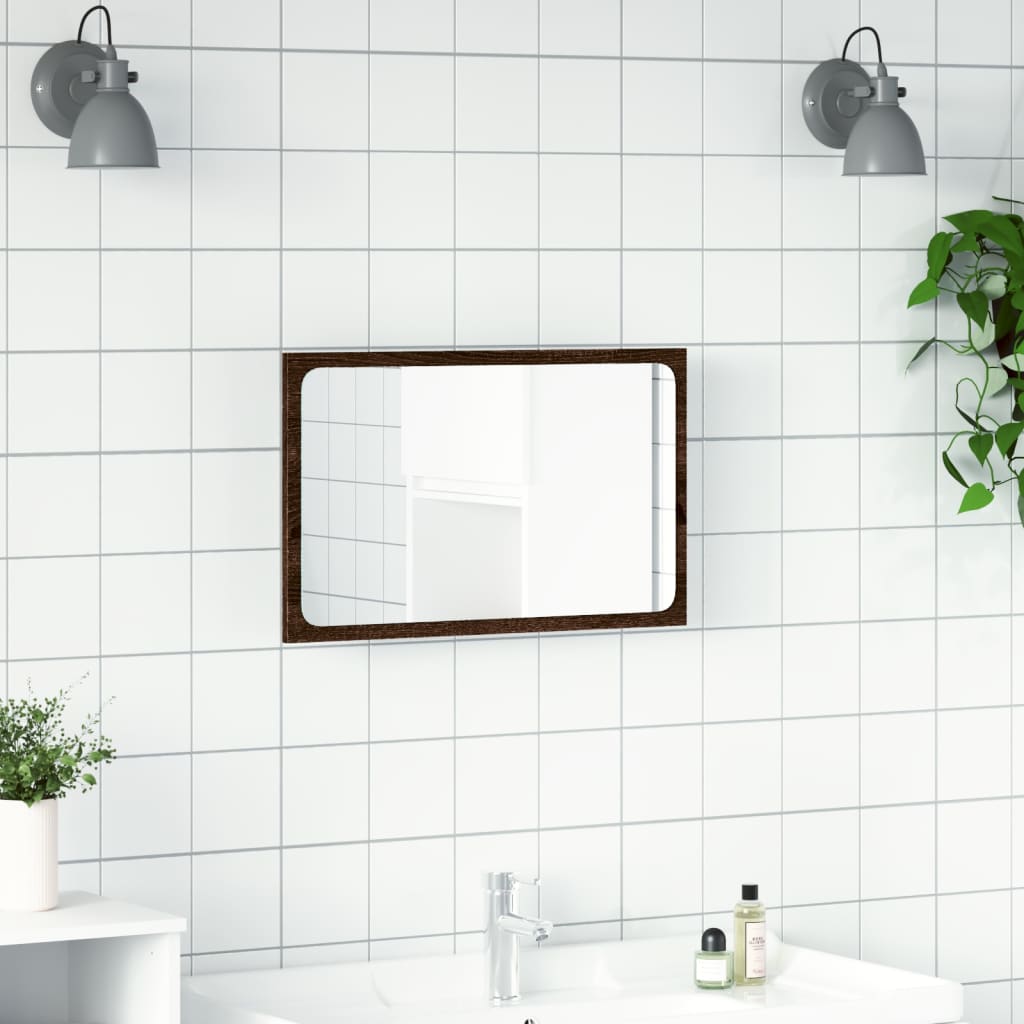 vidaXL Lustro łazienkowe z LED, brązowy dąb, 60x8,5x38 cm