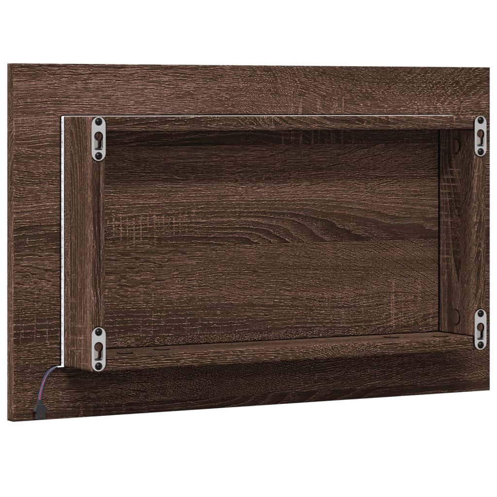 vidaXL Lustro łazienkowe z LED, brązowy dąb, 60x8,5x38 cm