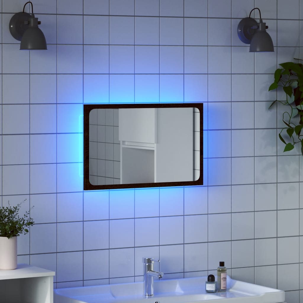 vidaXL Lustro łazienkowe z LED, brązowy dąb, 60x8,5x38 cm