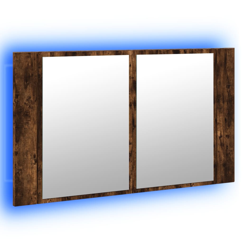 vidaXL Szafka łazienkowa z lustrem i LED, opalany dąb, 80x12x45, akryl